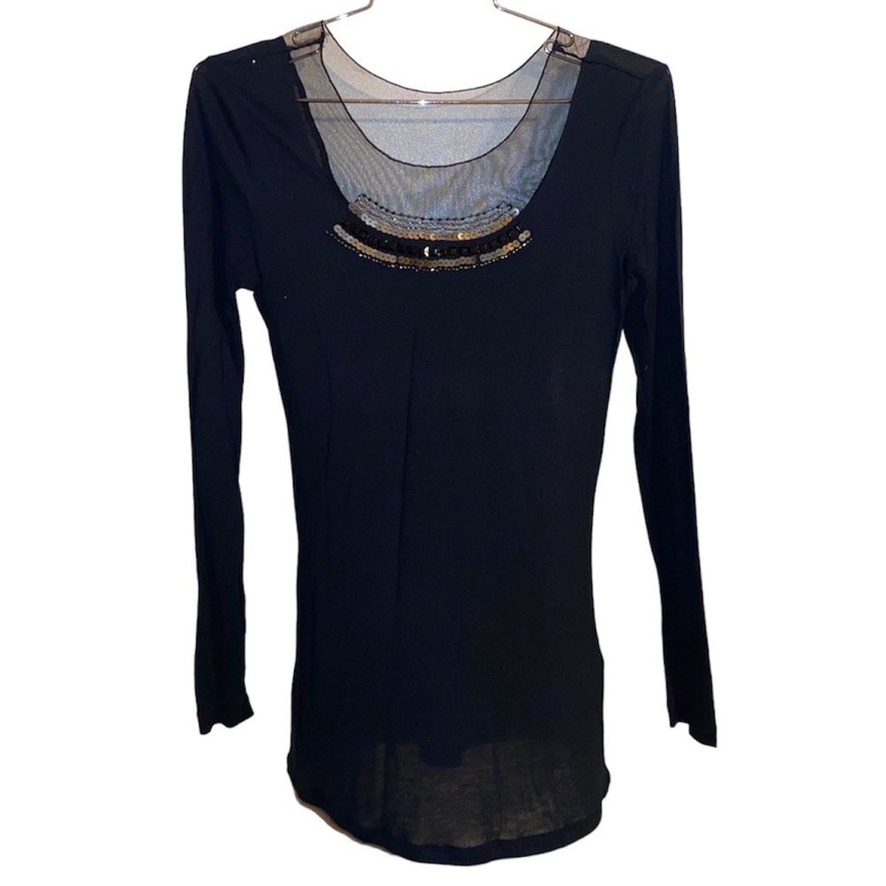 Simply Vera Vera Wang Long-sleeve Semi-Sheer Black Top Size XS
